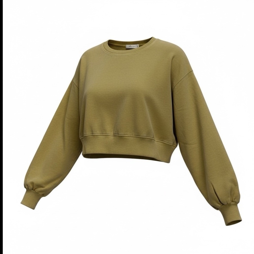 Molly Green Womens Cropped Sweatshirt Mustard Olive Green Crew Neck Size S